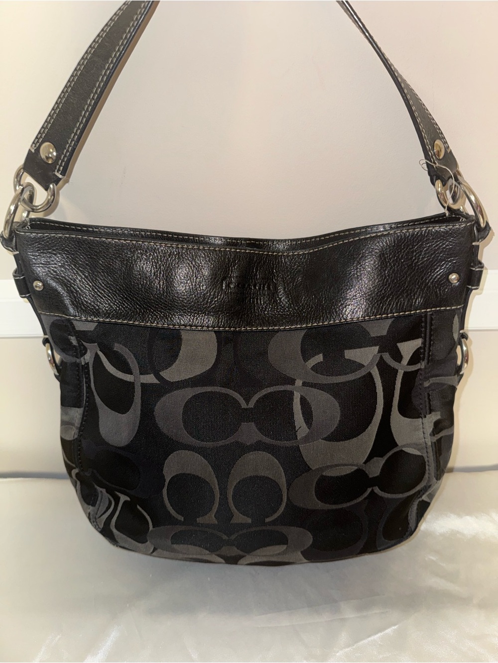 Coach Black and Gray Signature Shoulder Bag